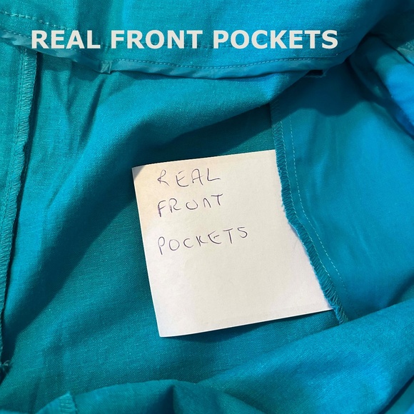 NEW PHOTOS! CAPRIS, STRETCH LINEN, CARIBE BLUE, SIZE 24, FRONT ZIPPER, POCKETS, - Picture 13 of 16